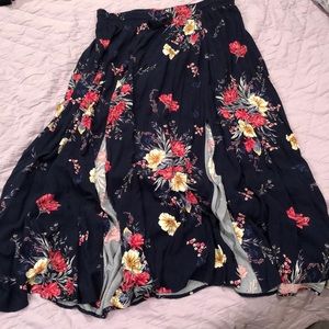 Navy Double Slit Maxi Skirt